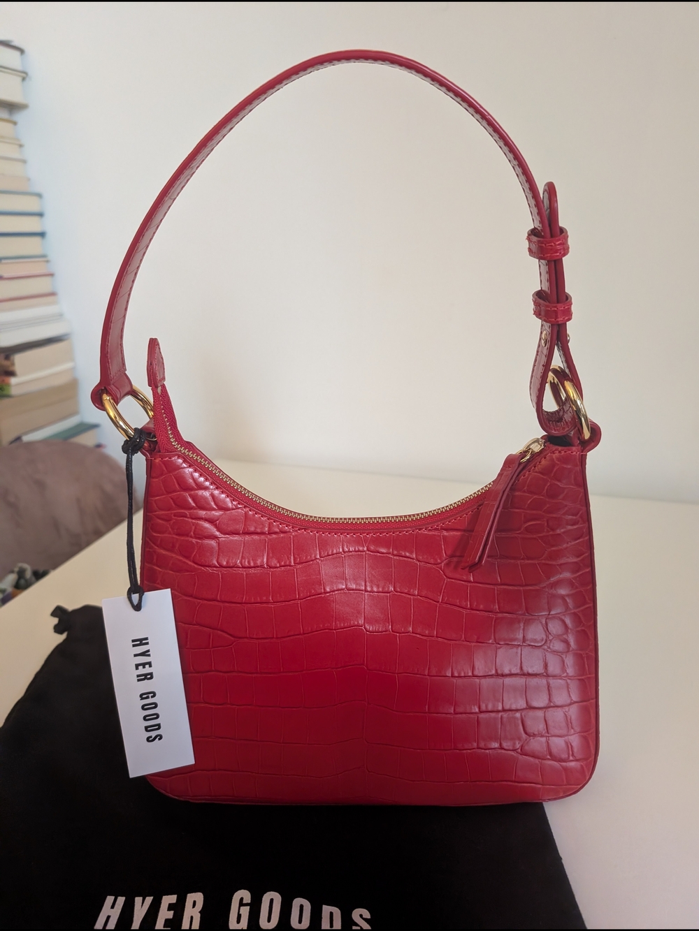 Hyer Goods Red Croc Leather Shoulder Bag NWT